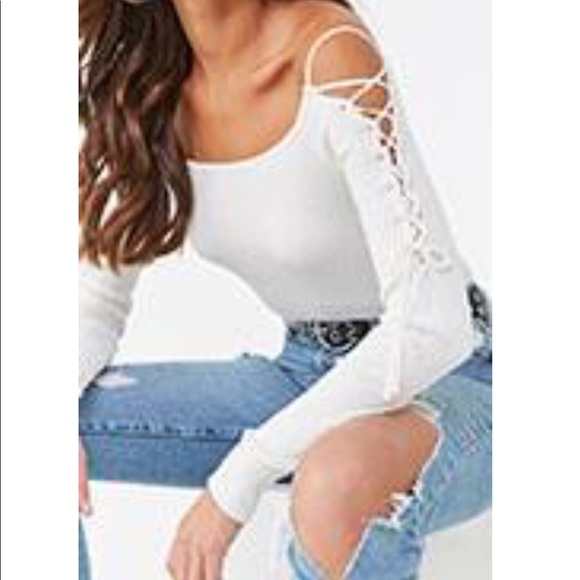 NWT F21 White Lace Up Bodysuit - Picture 1 of 5